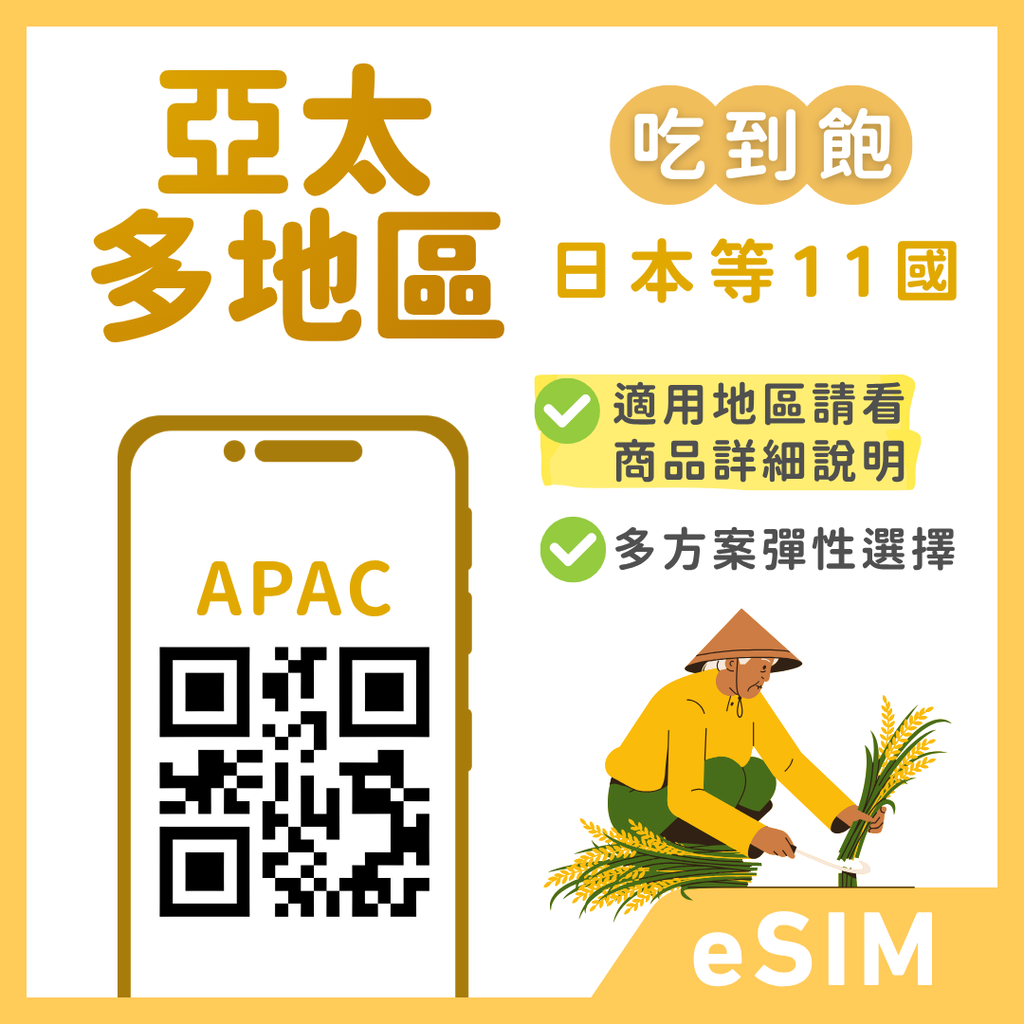 亞太多地區eSIM｜日本等多地｜1-30天方案
