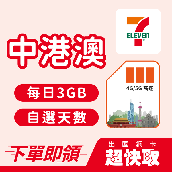 ｜中國｜香港｜澳門｜每日3GB｜出國網卡超快取