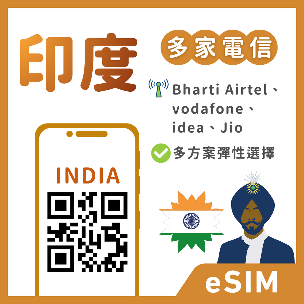 印度eSIM｜每日總量多選擇｜1-30天方案