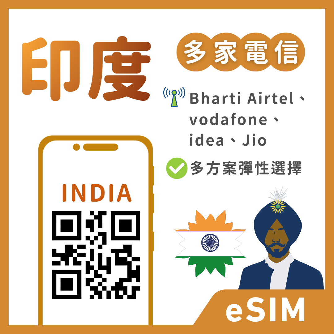 印度eSIM｜每日總量多選擇｜1-30天方案