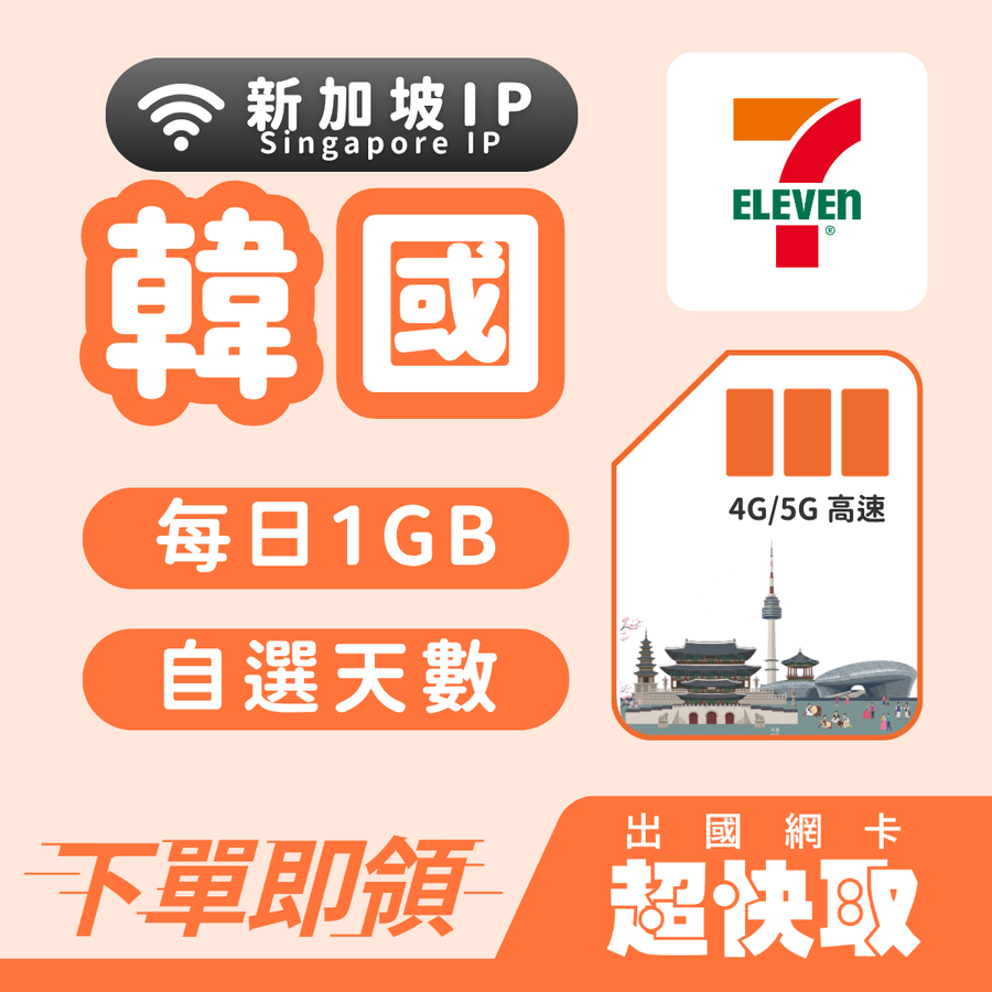 ｜韓國｜新加坡IP｜每日1GB｜出國網卡超快取