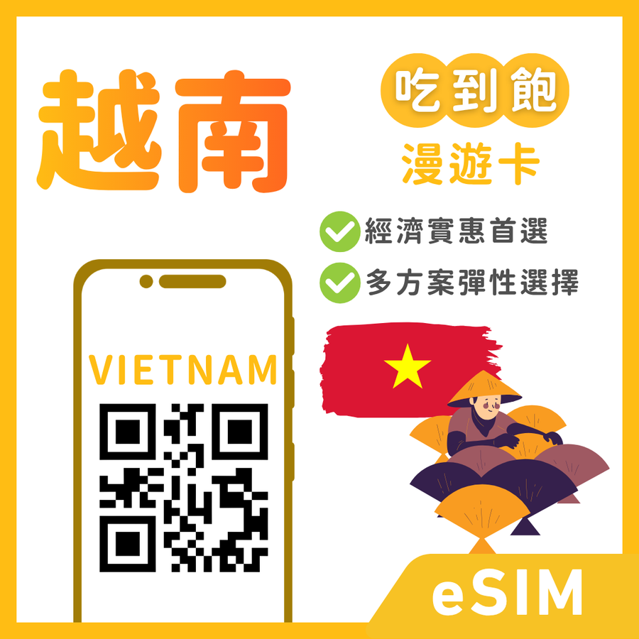 【越南eSIM】越南都市通 | Vinaphone電信(胡志明市) | 多方案彈性自選