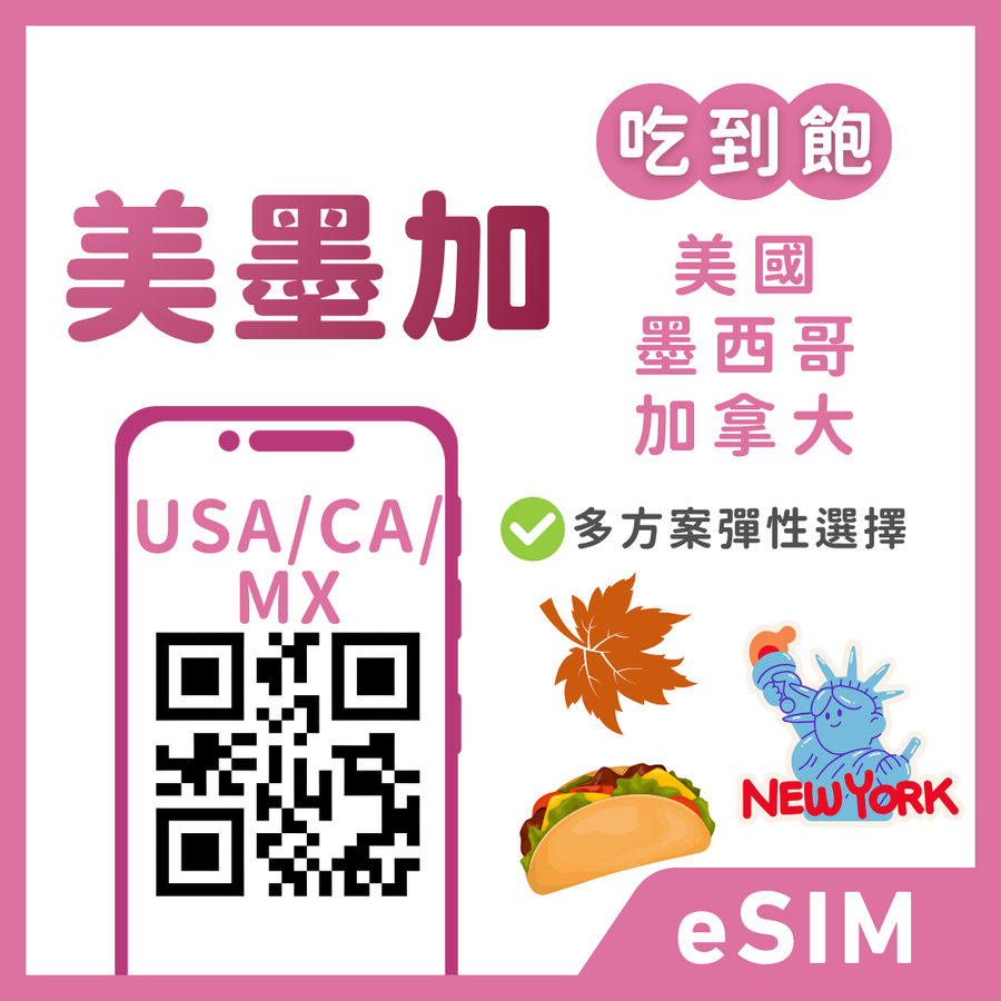 【美加墨eSIM】北美三國通｜美加墨通用免換卡｜5G 吃到飽